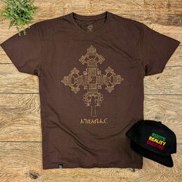 Tričko s Etiopskiý Abisyńskim እግዚአብሔር - hnědé